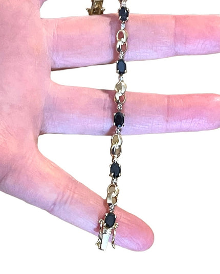 Sterling Silver 925 Gold plt Real sapphire & Diamond tennis bracelet