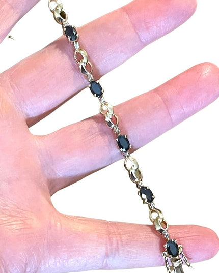 Sterling Silver 925 Gold plt Real sapphire & Diamond tennis bracelet