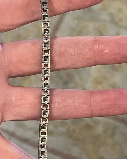 Vintage Multi Gemstone Sterling silver 925 Box chain tennis bracelet DBJ