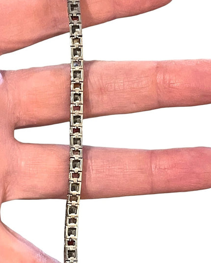 Vintage Multi Gemstone Sterling silver 925 Box chain tennis bracelet DBJ