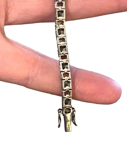 Vintage Multi Gemstone Sterling silver 925 Box chain tennis bracelet DBJ
