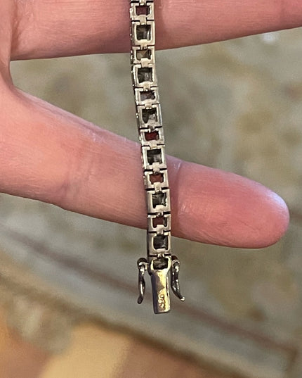 Vintage Multi Gemstone Sterling silver 925 Box chain tennis bracelet DBJ