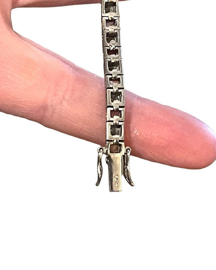 Vintage Multi Gemstone Sterling silver 925 Box chain tennis bracelet DBJ