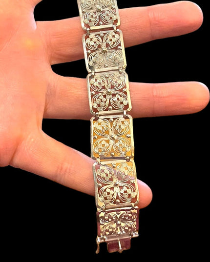 1940s RARE Alice Caviness Filigree flower wire work Sterling silver 925 bracelet