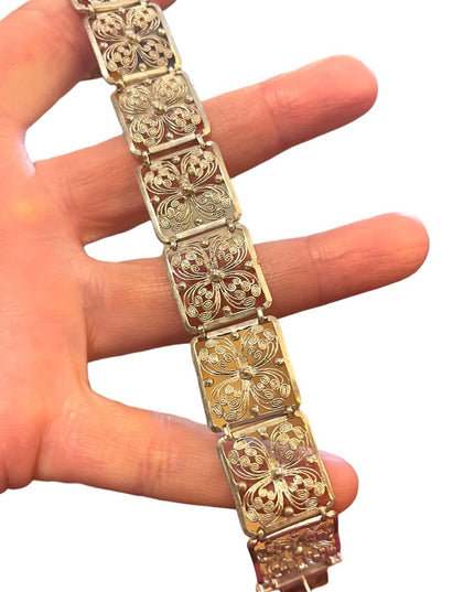 1940s RARE Alice Caviness Filigree flower wire work Sterling silver 925 bracelet