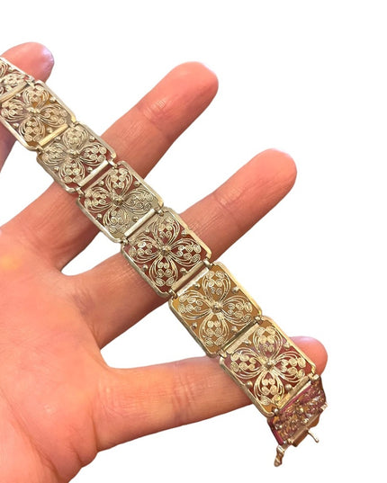 1940s RARE Alice Caviness Filigree flower wire work Sterling silver 925 bracelet
