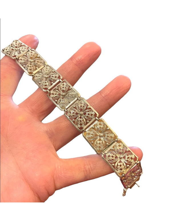 1940s RARE Alice Caviness Filigree flower wire work Sterling silver 925 bracelet