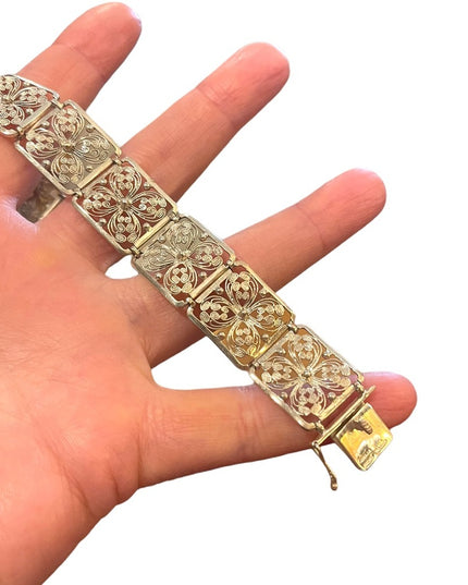 1940s RARE Alice Caviness Filigree flower wire work Sterling silver 925 bracelet