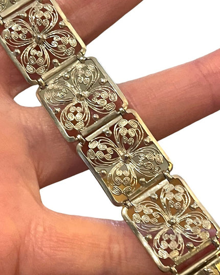 1940s RARE Alice Caviness Filigree flower wire work Sterling silver 925 bracelet