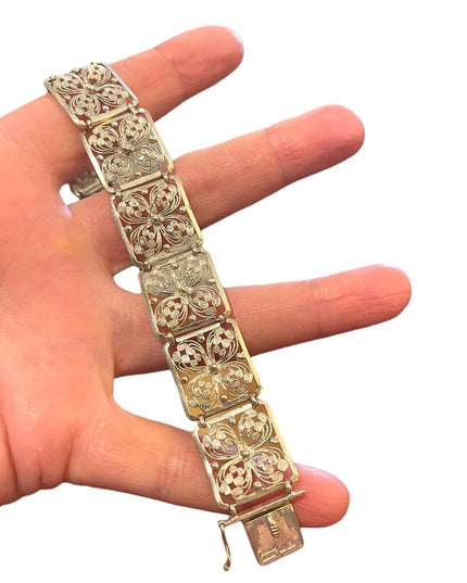 1940s RARE Alice Caviness Filigree flower wire work Sterling silver 925 bracelet