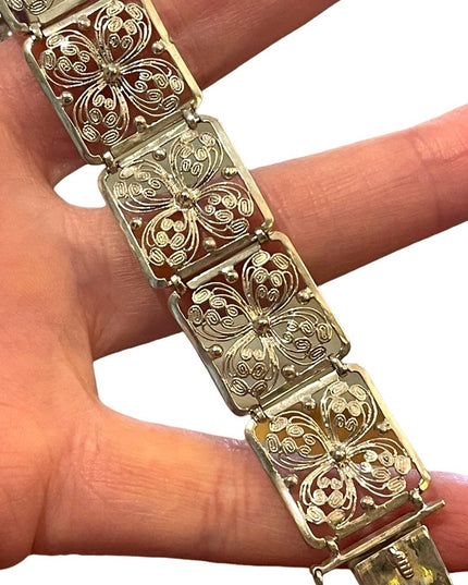 1940s RARE Alice Caviness Filigree flower wire work Sterling silver 925 bracelet