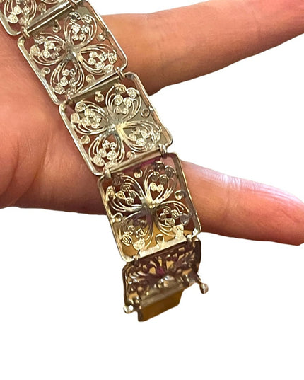 1940s RARE Alice Caviness Filigree flower wire work Sterling silver 925 bracelet