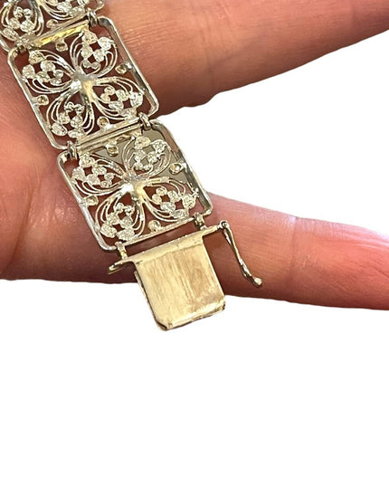 1940s RARE Alice Caviness Filigree flower wire work Sterling silver 925 bracelet