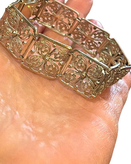 1940s RARE Alice Caviness Filigree flower wire work Sterling silver 925 bracelet