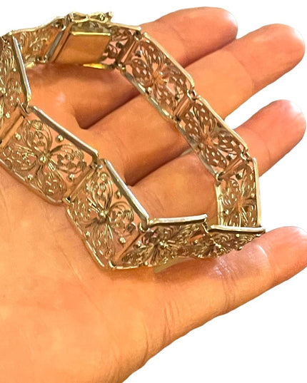 1940s RARE Alice Caviness Filigree flower wire work Sterling silver 925 bracelet