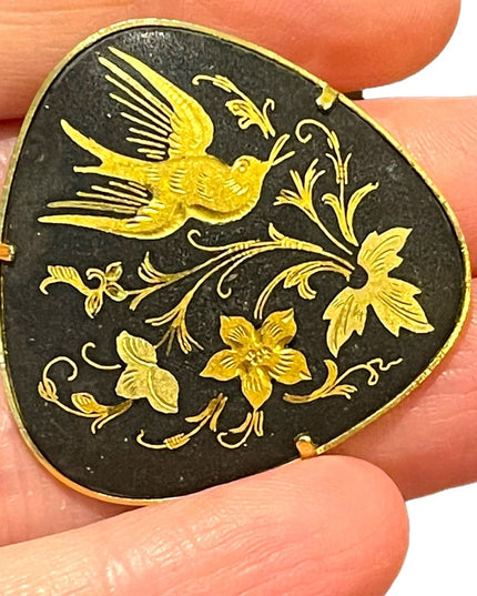 Vintage Damascene Spain Gold plated bird brooch