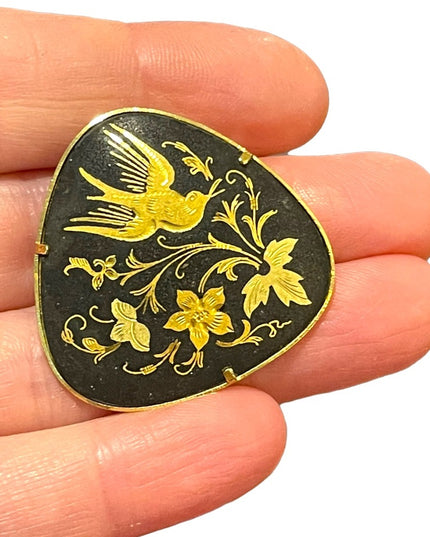 Vintage Damascene Spain Gold plated bird brooch