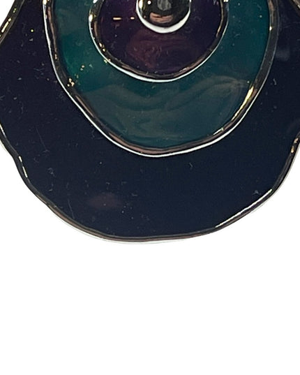 Vintage 1980s Silver finish Purple & teal abstract disk chunky necklace