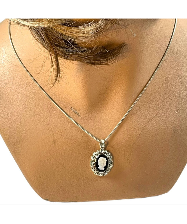 Vintage Sterling silver Marcasite cameo pendant with Silpada Chain