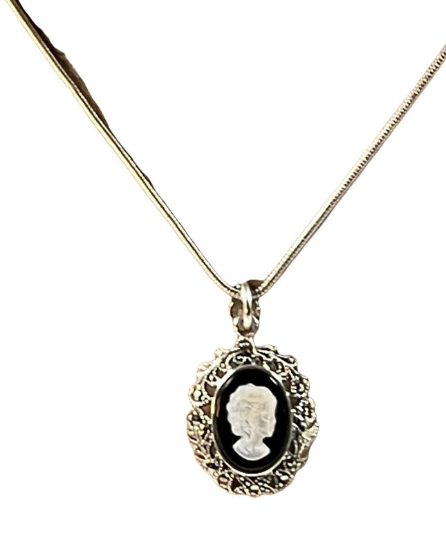 Vintage Sterling silver Marcasite cameo pendant with Silpada Chain