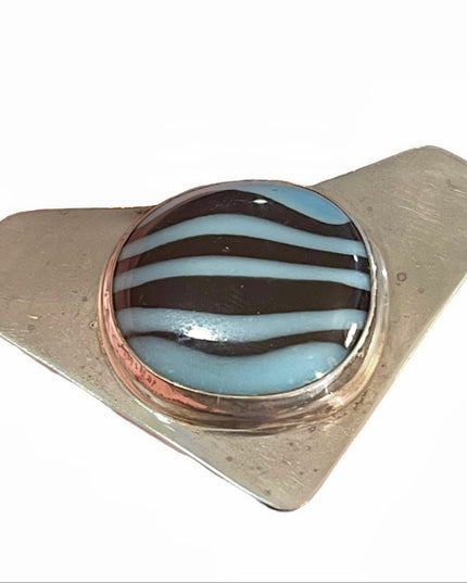 Vintage sterling silver  925 Modernist brutalist Designer glass pendant