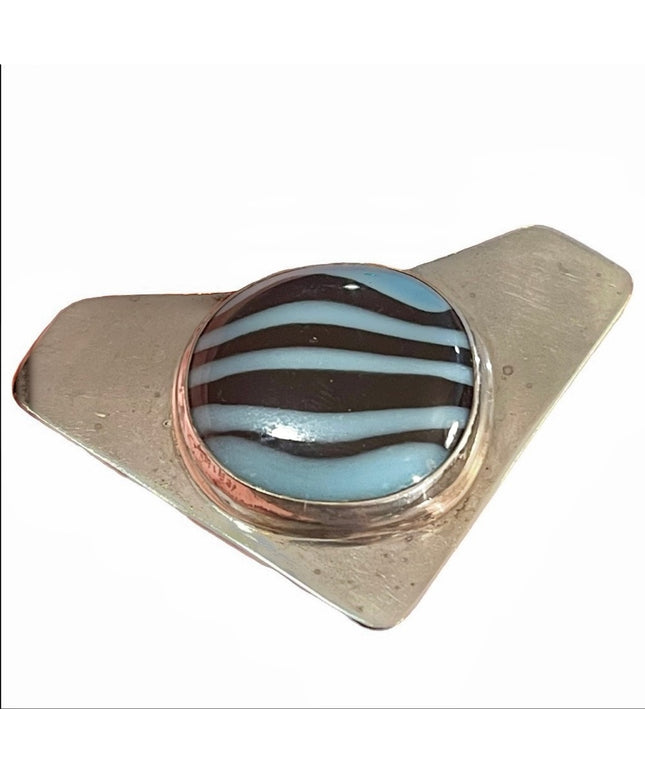 Vintage sterling silver  925 Modernist brutalist Designer glass pendant