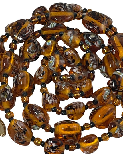 Vintage amber Italy murano glass bead necklace HEAVY
