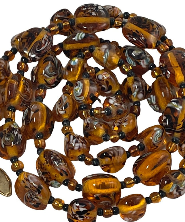 Vintage amber Italy murano glass bead necklace HEAVY