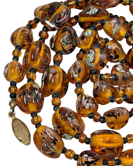Vintage amber Italy murano glass bead necklace HEAVY