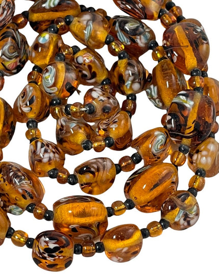 Vintage amber Italy murano glass bead necklace HEAVY