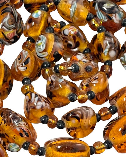 Vintage amber Italy murano glass bead necklace HEAVY