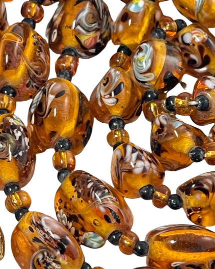 Vintage amber Italy murano glass bead necklace HEAVY