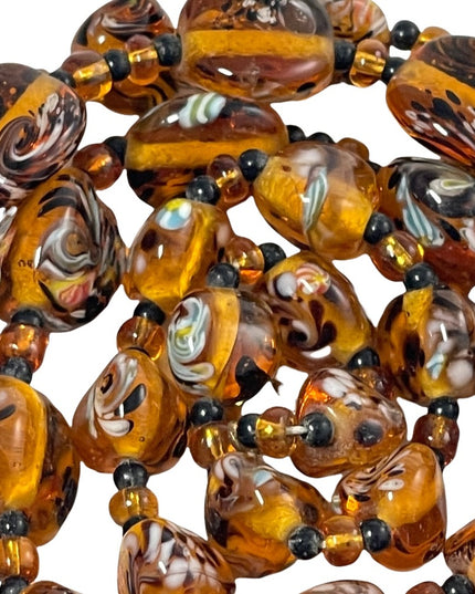 Vintage amber Italy murano glass bead necklace HEAVY