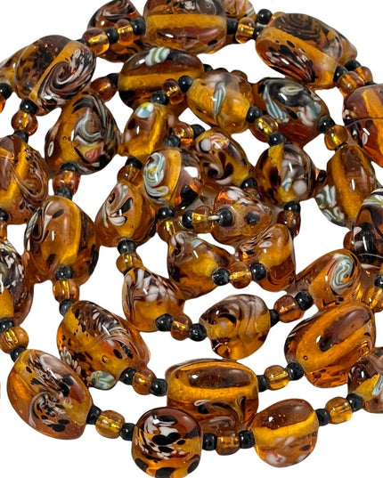 Vintage amber Italy murano glass bead necklace HEAVY