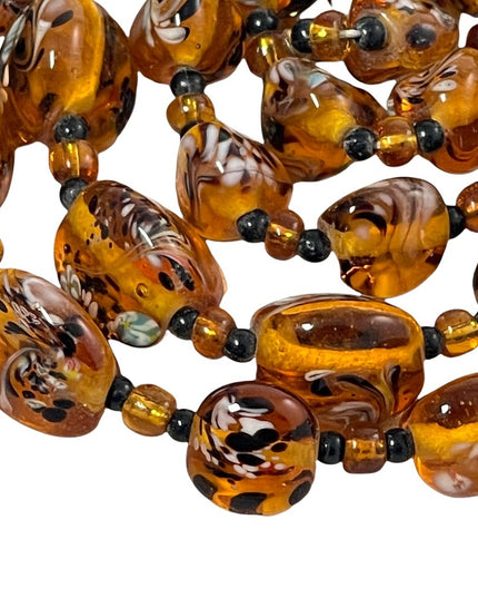 Vintage amber Italy murano glass bead necklace HEAVY