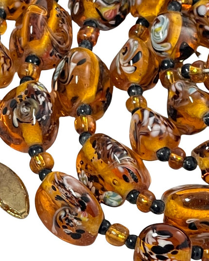 Vintage amber Italy murano glass bead necklace HEAVY