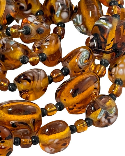 Vintage amber Italy murano glass bead necklace HEAVY