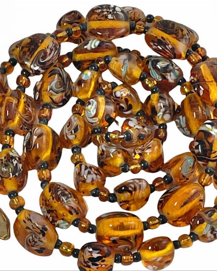 Vintage amber Italy murano glass bead necklace HEAVY