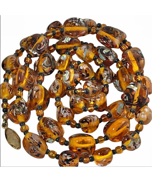 Vintage amber Italy murano glass bead necklace HEAVY