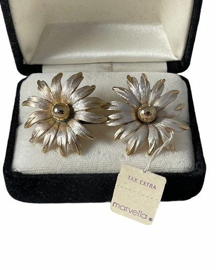 Vintage Marvella Pearl enamel daisey new cufflinks