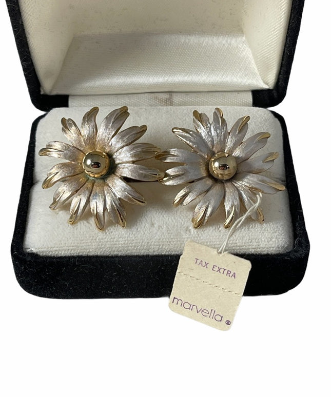 Vintage Marvella Pearl enamel daisey new cufflinks