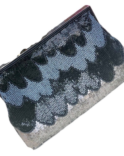 Vintage Scallop Bead evening bag purse Black & silver