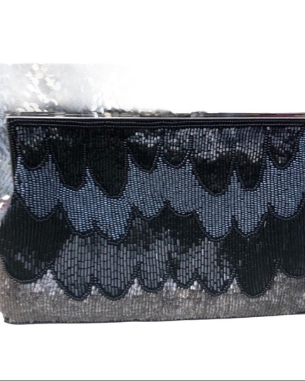 Vintage Scallop Bead evening bag purse Black & silver
