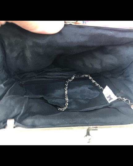 Vintage Scallop Bead evening bag purse Black & silver