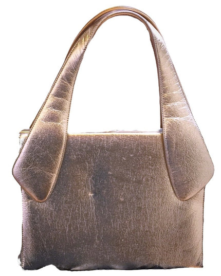 Vintage Large gold Metalic fancy patent leather purse Mid century 1950s Glam