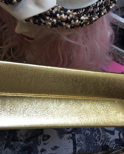 Vintage Large gold Metalic fancy patent leather purse Mid century 1950s Glam