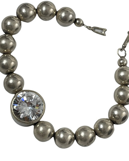 vintage sterling silver 925 Chunky large bead & crystal bracelet