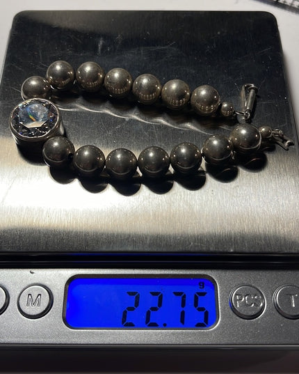 vintage sterling silver 925 Chunky large bead & crystal bracelet