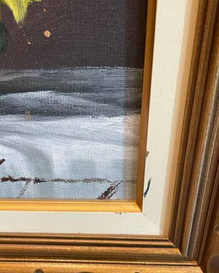 Beautiful vintage flower painting daffodil signed ornate wood frame