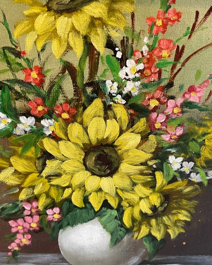 Beautiful vintage flower painting daffodil signed ornate wood frame